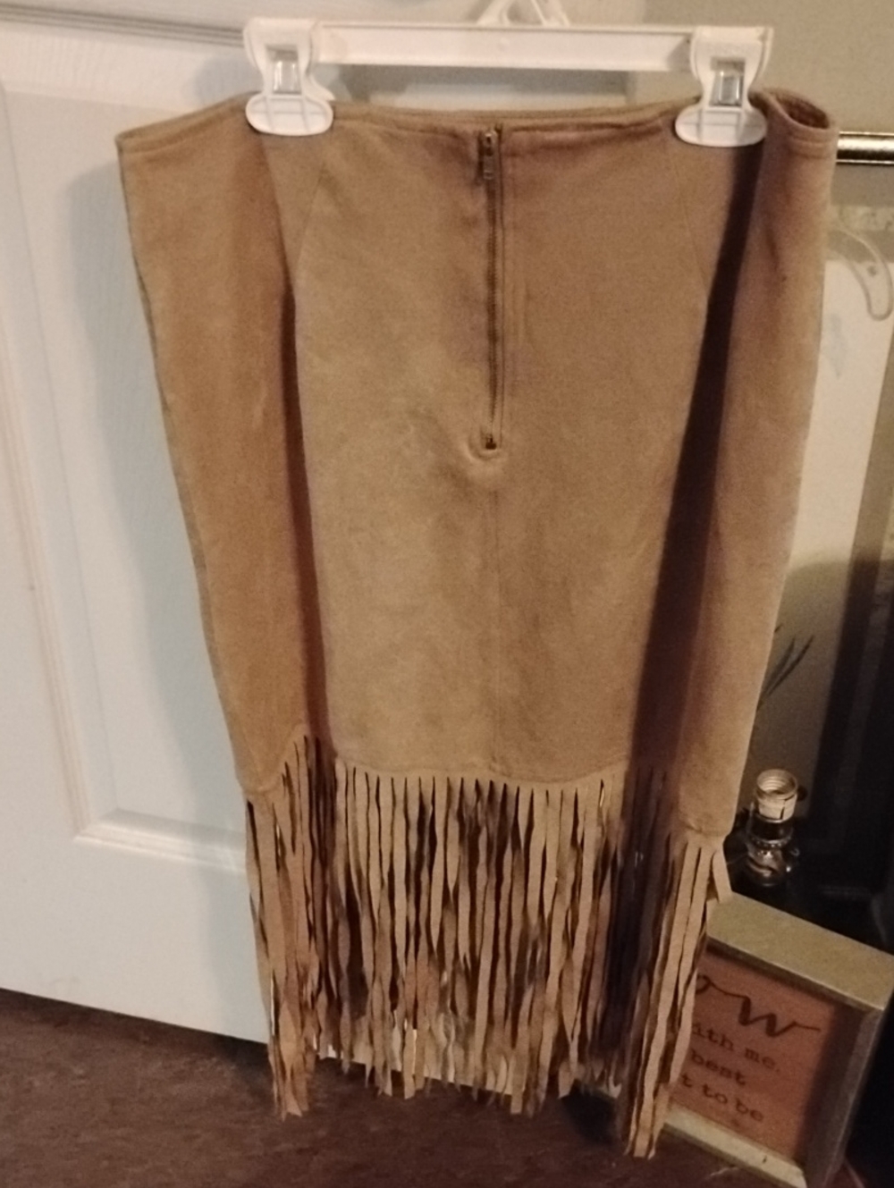 Haute Monde Tan Suede Asymmetrical Fringe Skirt